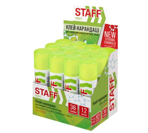 Клей-карандаш УСИЛЕННЫЙ STAFF Profit, 36 г, PVP-основа, 228663