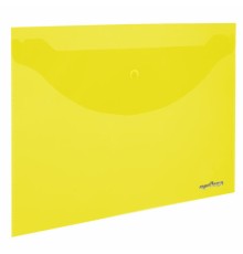 Папка-конверт с кнопкой ЮНЛАНДИЯ, А4, до 100 листов, прозрачная, желтая, 0,18 мм, 228668