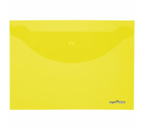 Папка-конверт с кнопкой ЮНЛАНДИЯ, А4, до 100 листов, прозрачная, желтая, 0,18 мм, 228668