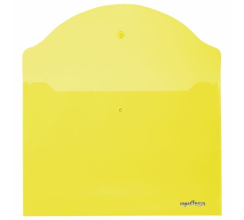 Папка-конверт с кнопкой ЮНЛАНДИЯ, А4, до 100 листов, прозрачная, желтая, 0,18 мм, 228668