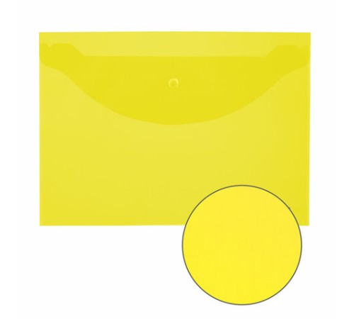 Папка-конверт с кнопкой ЮНЛАНДИЯ, А4, до 100 листов, прозрачная, желтая, 0,18 мм, 228668