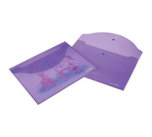 Папка-конверт с кнопкой ЮНЛАНДИЯ, А4, до 100 листов, прозрачная, фиолетовая, 0,18 мм, 228669