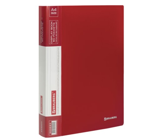 Папка 60 вкладышей BRAUBERG стандарт, красная, 0,8 мм, 228683