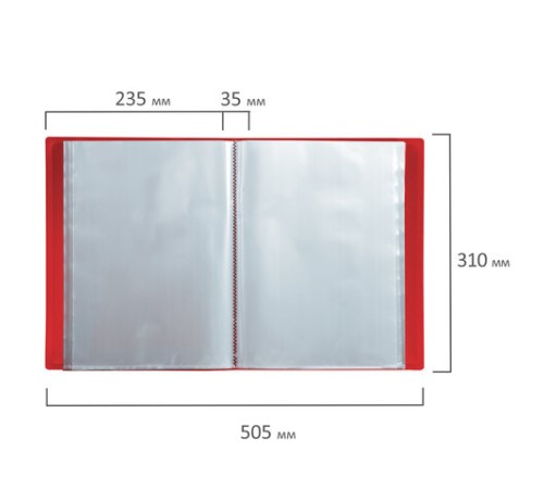 Папка 60 вкладышей BRAUBERG стандарт, красная, 0,8 мм, 228683