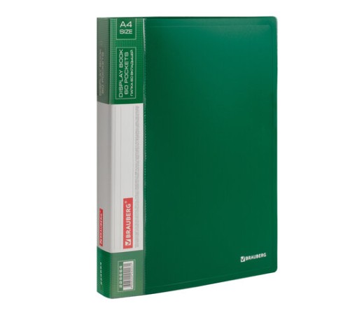 Папка 60 вкладышей BRAUBERG стандарт, зеленая, 0,8 мм, 228684