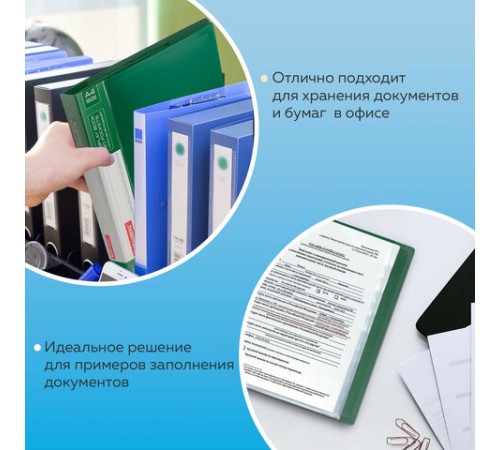 Папка 60 вкладышей BRAUBERG стандарт, зеленая, 0,8 мм, 228684