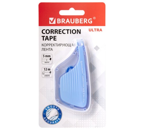 Корректирующая лента BRAUBERG ULTRA, 5 мм х 12 м, корпус бело-голубой, блистер, 229064