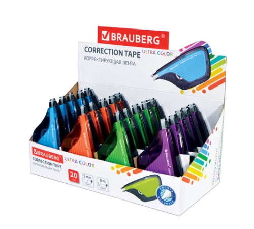 Корректирующая лента BRAUBERG ULTRA COLOR, 5 мм х 8 м, корпус ассорти, дисплей, 229065