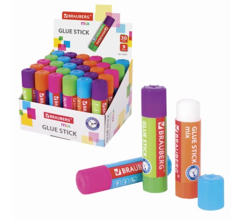 Клей-карандаш BRAUBERG MIX, 9 г, PVP основа, 229071