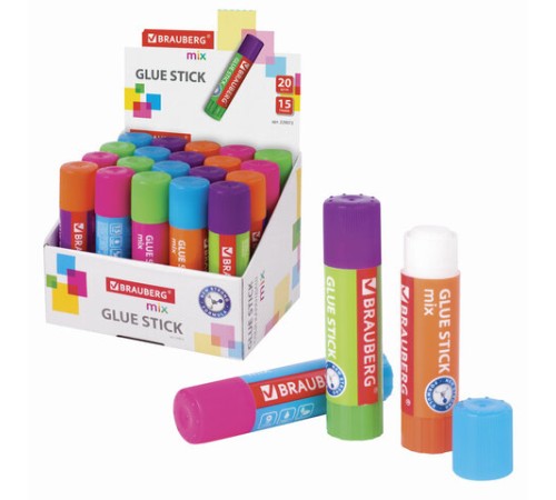Клей-карандаш BRAUBERG MIX, 15 г, PVP основа, 229072