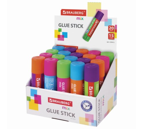 Клей-карандаш BRAUBERG MIX, 15 г, PVP основа, 229072