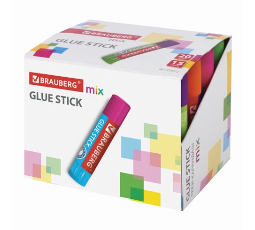 Клей-карандаш BRAUBERG MIX, 15 г, PVP основа, 229072