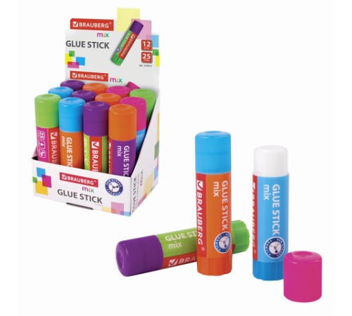 Клей-карандаш BRAUBERG MIX, 25 г, PVP основа, 229073