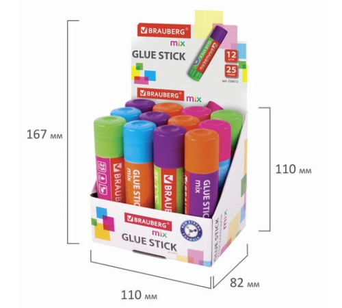 Клей-карандаш BRAUBERG MIX, 25 г, PVP основа, 229073