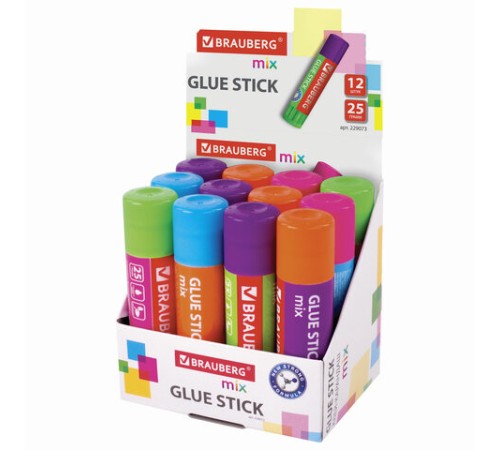 Клей-карандаш BRAUBERG MIX, 25 г, PVP основа, 229073