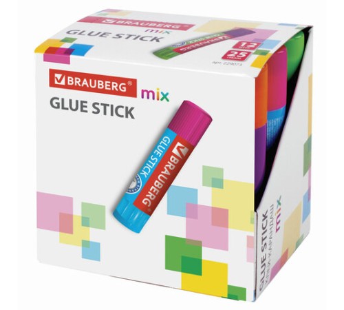 Клей-карандаш BRAUBERG MIX, 25 г, PVP основа, 229073