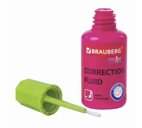 Корректирующая жидкость BRAUBERG MIX, быстросохнущая, 20 мл, с кисточкой, ассорти, 229074