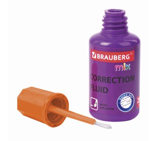 Корректирующая жидкость BRAUBERG MIX, быстросохнущая, 20 мл, с кисточкой, ассорти, 229074