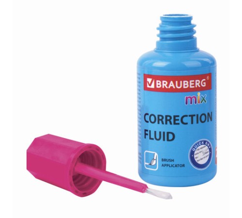 Корректирующая жидкость BRAUBERG MIX, быстросохнущая, 20 мл, с кисточкой, ассорти, 229074
