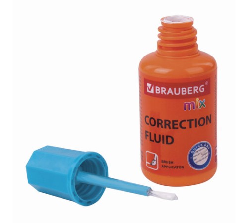 Корректирующая жидкость BRAUBERG MIX, быстросохнущая, 20 мл, с кисточкой, ассорти, 229074