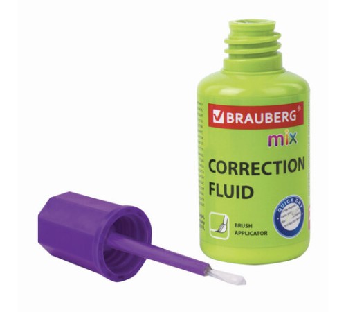 Корректирующая жидкость BRAUBERG MIX, быстросохнущая, 20 мл, с кисточкой, ассорти, 229074
