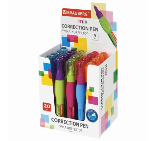 Ручка-корректор BRAUBERG MIX, 9 мл, металлический наконечник, ассорти, 229075