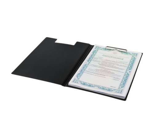 Папка-планшет STAFF, А4 (310х230 мм), с прижимом и крышкой, пластик, черная, 0,5 мм, 229221