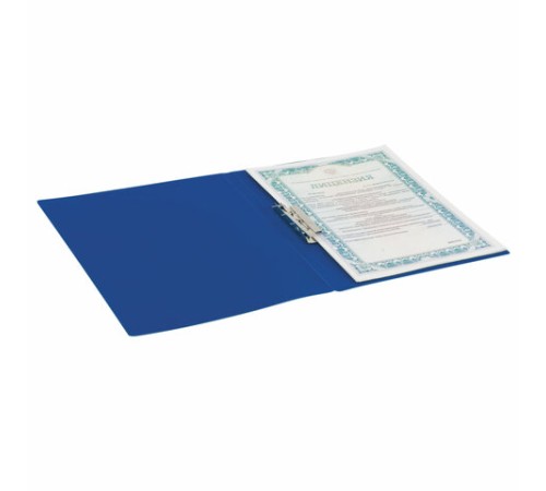 Папка с боковым металлическим прижимом STAFF, синяя, до 100 листов, 0,5 мм, 229232