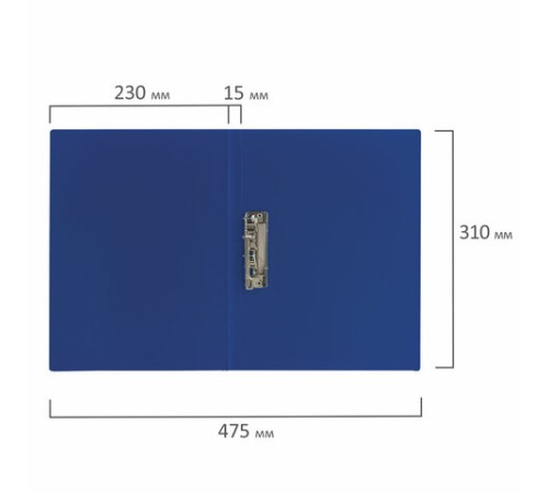 Папка с боковым металлическим прижимом STAFF, синяя, до 100 листов, 0,5 мм, 229232