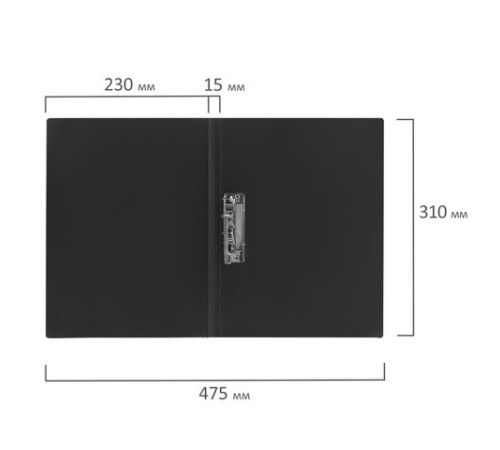 Папка с боковым металлическим прижимом STAFF, черная, до 100 листов, 0,5 мм, 229233
