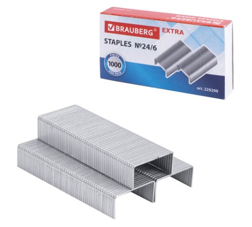 Скобы для степлера цинковое покрытие №24/6, 1000 штук, BRAUBERG 