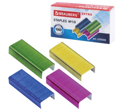 Скобы для степлера цветные №10, 1000 штук, BRAUBERG 