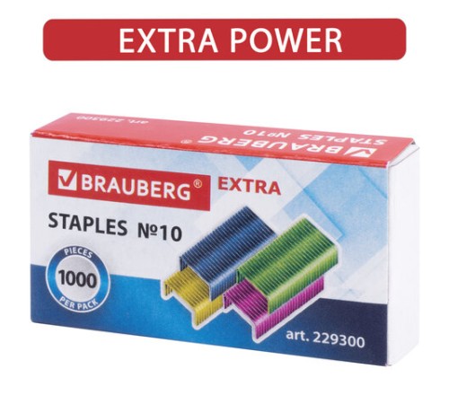 Скобы для степлера цветные №10, 1000 штук, BRAUBERG 
