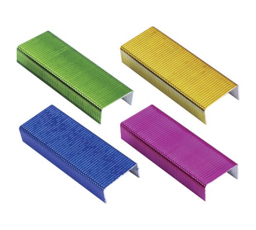 Скобы для степлера цветные №24/6, 1000 штук, BRAUBERG 