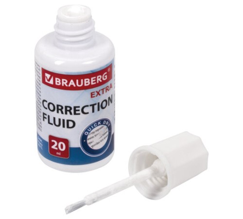 Корректирующая жидкость BRAUBERG EXTRA быстросохнущая, 20 мл, с кисточкой, 229397