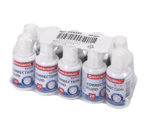 Корректирующая жидкость BRAUBERG EXTRA быстросохнущая, 20 мл, с кисточкой, 229397