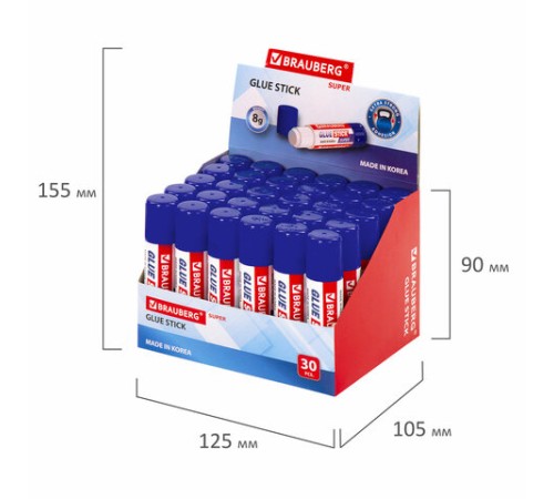 Клей-карандаш BRAUBERG SUPER, 8 г, ЮЖНАЯ КОРЕЯ, 229540