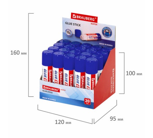 Клей-карандаш BRAUBERG SUPER, 15 г, ЮЖНАЯ КОРЕЯ, 229541