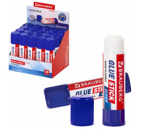 Клей-карандаш BRAUBERG SUPER, 15 г, ЮЖНАЯ КОРЕЯ, 229541