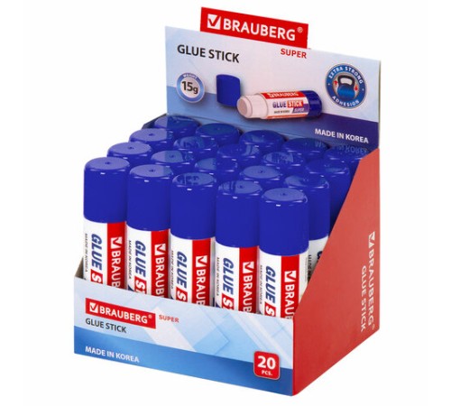 Клей-карандаш BRAUBERG SUPER, 15 г, ЮЖНАЯ КОРЕЯ, 229541