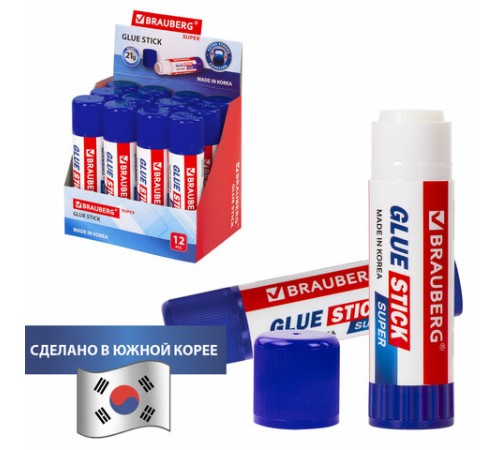 Клей-карандаш BRAUBERG SUPER, 21 г, ЮЖНАЯ КОРЕЯ, 229542