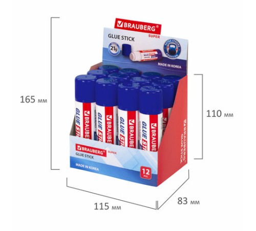 Клей-карандаш BRAUBERG SUPER, 21 г, ЮЖНАЯ КОРЕЯ, 229542