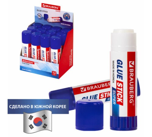 Клей-карандаш BRAUBERG SUPER, 36 г, ЮЖНАЯ КОРЕЯ, 229543