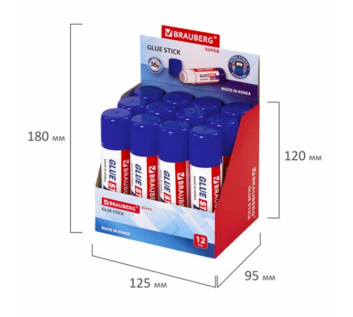 Клей-карандаш BRAUBERG SUPER, 36 г, ЮЖНАЯ КОРЕЯ, 229543