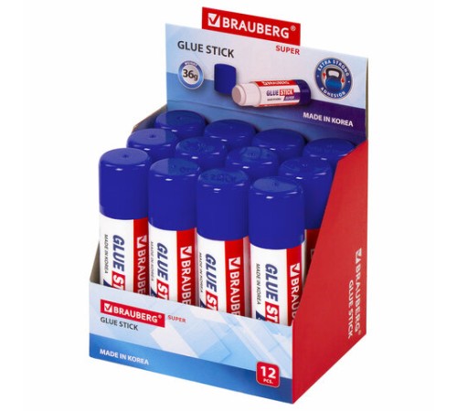 Клей-карандаш BRAUBERG SUPER, 36 г, ЮЖНАЯ КОРЕЯ, 229543