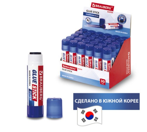 Клей-карандаш BRAUBERG SUPER, 8 г, обесцвечивающийся после высыхания, ЮЖНАЯ КОРЕЯ, 229544