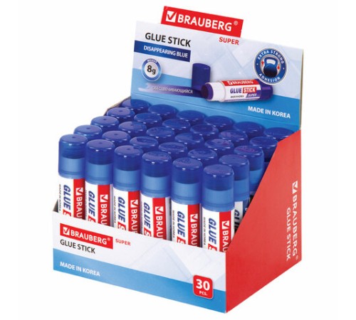 Клей-карандаш BRAUBERG SUPER, 8 г, обесцвечивающийся после высыхания, ЮЖНАЯ КОРЕЯ, 229544