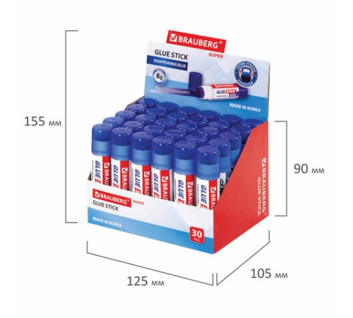 Клей-карандаш BRAUBERG SUPER, 8 г, обесцвечивающийся после высыхания, ЮЖНАЯ КОРЕЯ, 229544