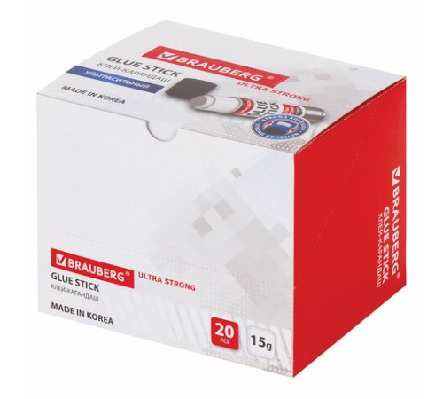 Клей-карандаш BRAUBERG ULTRA STRONG, УСИЛЕННАЯ ФОРМУЛА, 15 г, ЮЖНАЯ КОРЕЯ, 229545