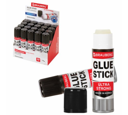Клей-карандаш BRAUBERG ULTRA STRONG, УСИЛЕННАЯ ФОРМУЛА, 15 г, ЮЖНАЯ КОРЕЯ, 229545